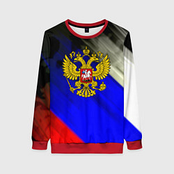 Свитшот женский Россия краски герб текстура, цвет: 3D-красный
