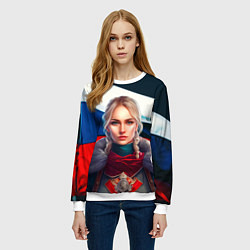 Свитшот женский Блондинка с косами - флаг России, цвет: 3D-белый — фото 2