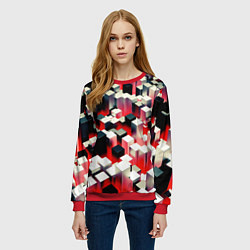 Свитшот женский Черно-белые блоки в красном тумане, цвет: 3D-красный — фото 2