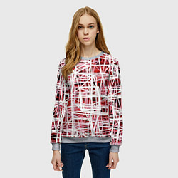Свитшот женский Хаотичный кубический каркас в красном тумане, цвет: 3D-меланж — фото 2