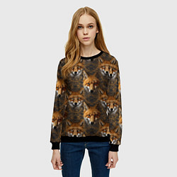 Свитшот женский Лакшери паттерн с золотыми лисицами, цвет: 3D-черный — фото 2