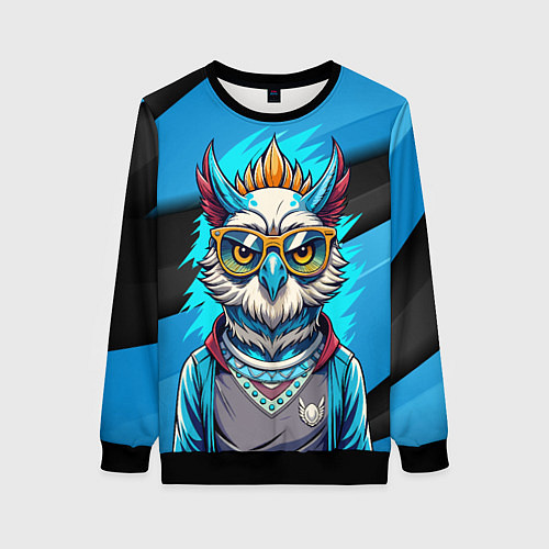 Женский свитшот Стильная сова в одежде / 3D-Черный – фото 1