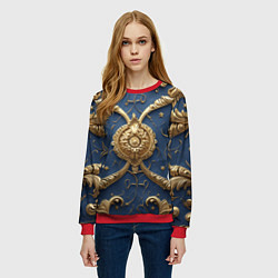 Свитшот женский Золотые узоры на синей ткани, цвет: 3D-красный — фото 2