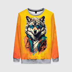 Свитшот женский Стильный волк в солнечных очках, цвет: 3D-меланж