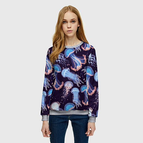 Женский свитшот Светящиеся медузы / 3D-Меланж – фото 3