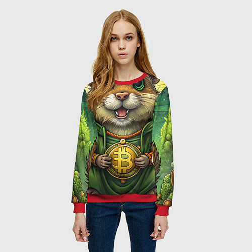 Женский свитшот Криптовалютный хомячок / 3D-Красный – фото 3