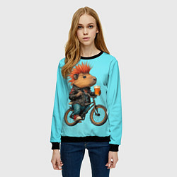 Свитшот женский Капибара байкер с ирокезом и пивом, цвет: 3D-черный — фото 2