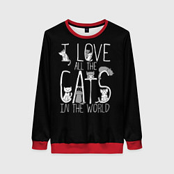 Свитшот женский Я люблю всех котов в мире, цвет: 3D-красный