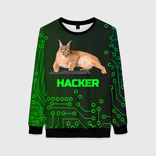 Женский свитшот Кот Шлепа хакер / 3D-Черный – фото 1