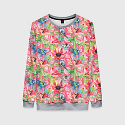 Свитшот женский Синицы и маки на розовом, цвет: 3D-меланж