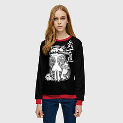 Свитшот женский Кот самурай - вакидзаси в зубах, цвет: 3D-красный — фото 2
