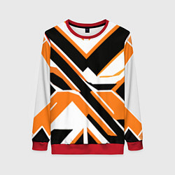 Женский свитшот Чёрно-оранжевые широкие линии на белом фоне