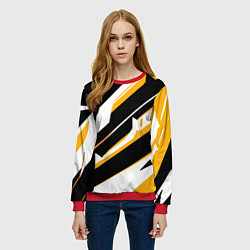 Свитшот женский Жёлто-белые широкие линии на чёрном фоне, цвет: 3D-красный — фото 2