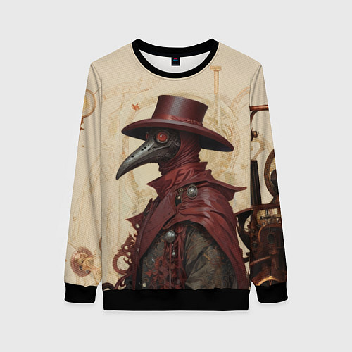 Женский свитшот Чумной доктор в бардовых одеяниях / 3D-Черный – фото 1