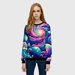 Свитшот женский Разноцветный бескрайний космос - нейросеть, цвет: 3D-черный — фото 2