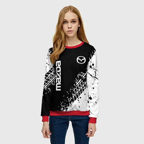 Женский свитшот Мазда: следы от шин / 3D-Красный – фото 3