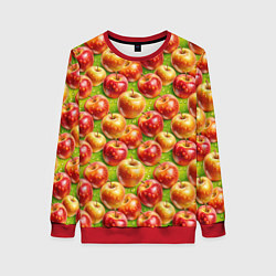 Свитшот женский Вкусные яблоки паттерн, цвет: 3D-красный