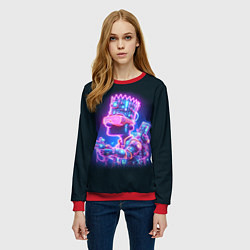Свитшот женский Неоновый Барт Симпсон - киберпанк фантазия, цвет: 3D-красный — фото 2