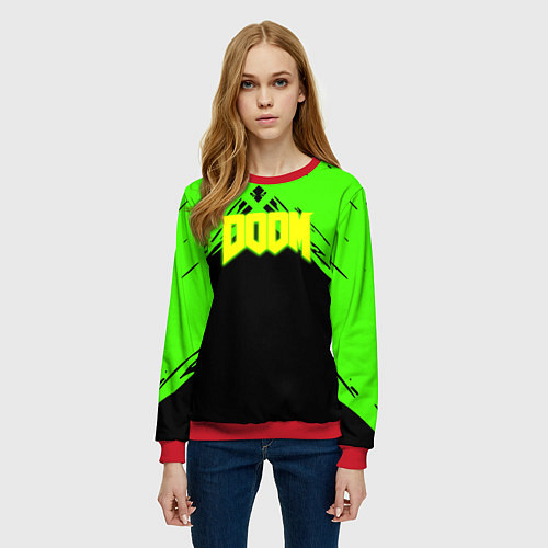 Женский свитшот Doom кислотное лого / 3D-Красный – фото 3