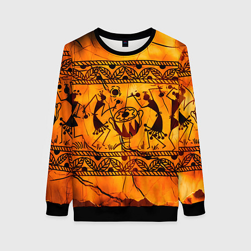 Женский свитшот Африканские наскальные рисунки / 3D-Черный – фото 1