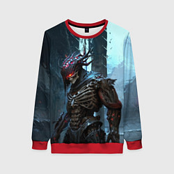 Свитшот женский Кибернетический скелет-воин, цвет: 3D-красный