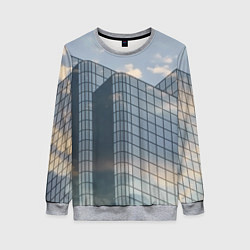 Свитшот женский Городское небо и зеркальная многоэтажка, цвет: 3D-меланж