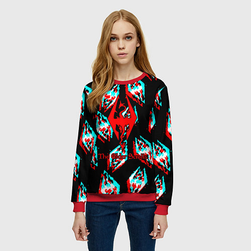 Женский свитшот The elder scrolls glitch / 3D-Красный – фото 3