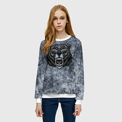 Свитшот женский Серый злой медведь на сером текстурном фоне, цвет: 3D-белый — фото 2