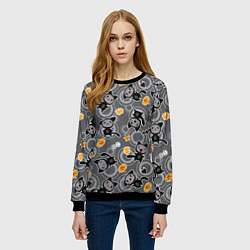 Свитшот женский Котята на празднике хэллоуин, цвет: 3D-черный — фото 2