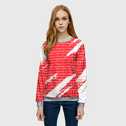 Свитшот женский Руны на красно-белом рваном фоне, цвет: 3D-меланж — фото 2