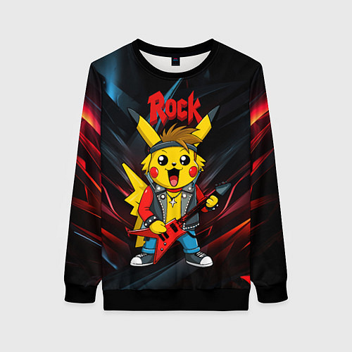 Женский свитшот Радостный Пикачу рок звезда / 3D-Черный – фото 1