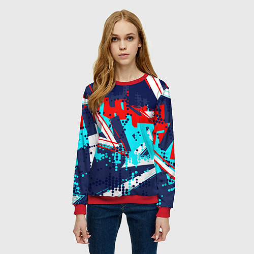 Женский свитшот Яркий абстрактный узор для спорта / 3D-Красный – фото 3