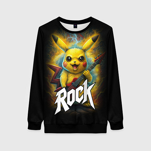 Женский свитшот Пикачу рокер с электрогитарой / 3D-Черный – фото 1