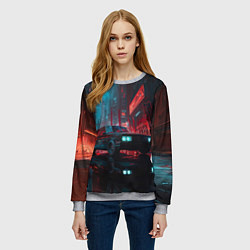 Свитшот женский Автомобиль в неоновом городе, цвет: 3D-меланж — фото 2
