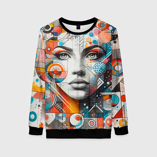 Женский свитшот Лицо прекрасной девушки - граффити / 3D-Черный – фото 1