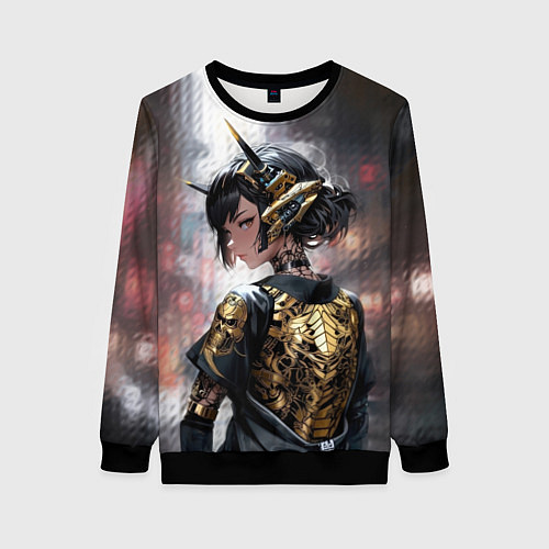 Женский свитшот Девушка-андроид в золотых одеяниях / 3D-Черный – фото 1