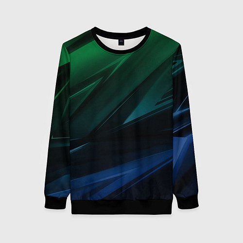 Женский свитшот Зелено-синие абстрактные объемные полосы / 3D-Черный – фото 1