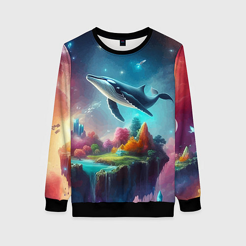 Женский свитшот Космический кит - нейросеть / 3D-Черный – фото 1