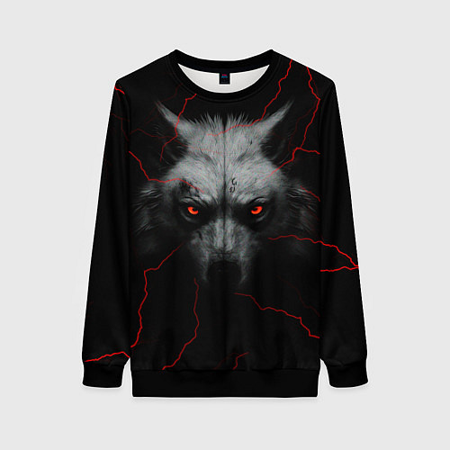 Женский свитшот Волк и молний / 3D-Черный – фото 1