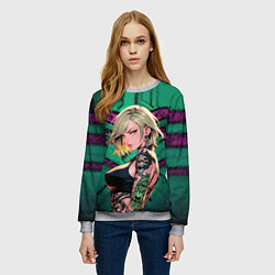 Свитшот женский Девушка на мятном фоне, цвет: 3D-меланж — фото 2