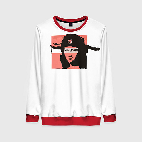 Женский свитшот Banksy девушка в шапке / 3D-Красный – фото 1