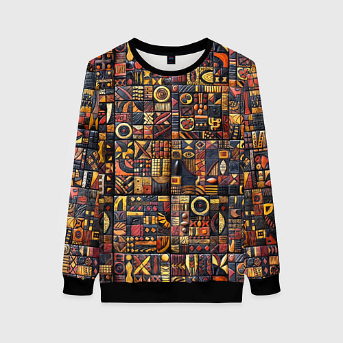 Женский свитшот Африканский орнамент резьба по дереву / 3D-Черный – фото 1