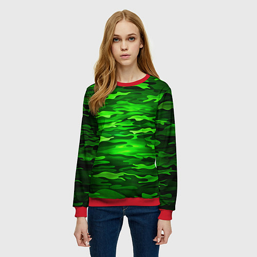 Женский свитшот Зелёные водоросли-камуфляж / 3D-Красный – фото 3