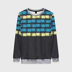 Женский свитшот Голубые и мятные квадраты на темном