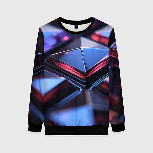 Женский свитшот Абстрактные фиолетовые плиты со свечением / 3D-Черный – фото 1