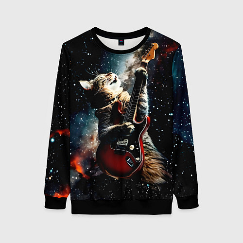 Женский свитшот Космический кот играет на гитаре / 3D-Черный – фото 1
