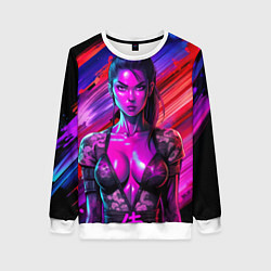 Свитшот женский Девушка самурай в откровенном костюме, цвет: 3D-белый
