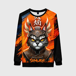 Свитшот женский Cat samurai, цвет: 3D-черный