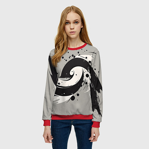 Женский свитшот Инь-янь абстракция - нейроарт / 3D-Красный – фото 3