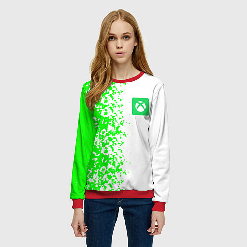 Женский свитшот Xbox кислотные зеленые краски / 3D-Красный – фото 3